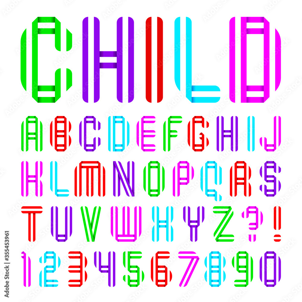 New font folded from two paper tapes. Trendy alphabet, colored vector letters and numbers New font folded from two paper tapes. Trendy alphabet, colored vector letters and numbers