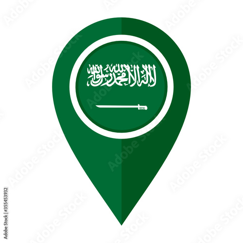 flat map marker icon with saudi arabia flag isolated on white background
