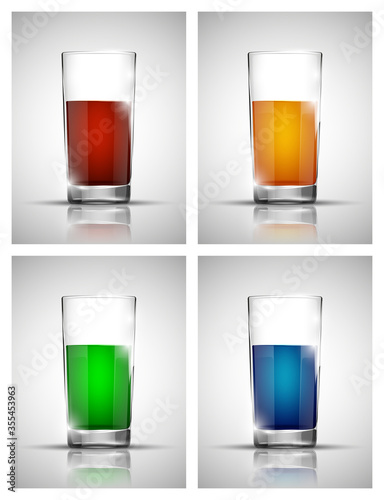 Glass with cold drink. Bright soda. A glass of lemonade. Cold iced tea. Bar with a glass of cocktail