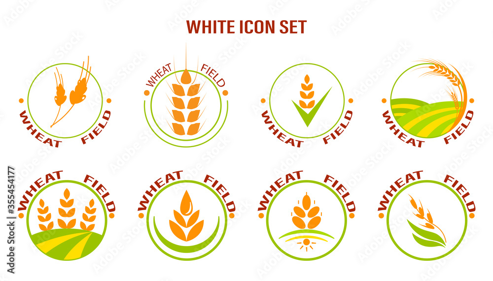 Wheat icon set on white background. Vector illustration. Suitable for labels