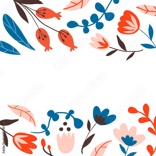 Frame with leaves and flowers with folk ornaments