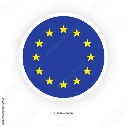 European Union circle flag icon (EU) with shadow isolated on white background. 