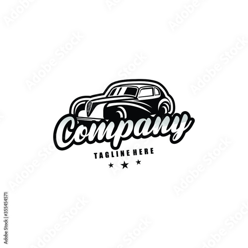 Classic vintage car vector design inspiration. Auto car logo design template. Classic vehicle symbol logotype. A classic car symbol silhouette. circle car simple line art logo.