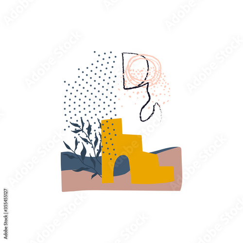 Abstract art with lines and shapes. Hand drawn flat wall art. poster, banner, t-shirt print etc.