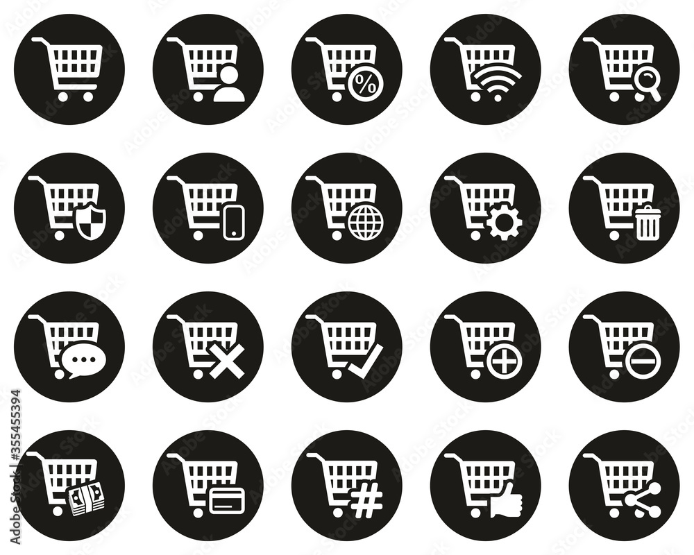 Shopping & Online Shopping Icons White On Black Flat Design Circle Set Big Shopping & Online Shopping Icons White On Black Flat Design Circle Set Big