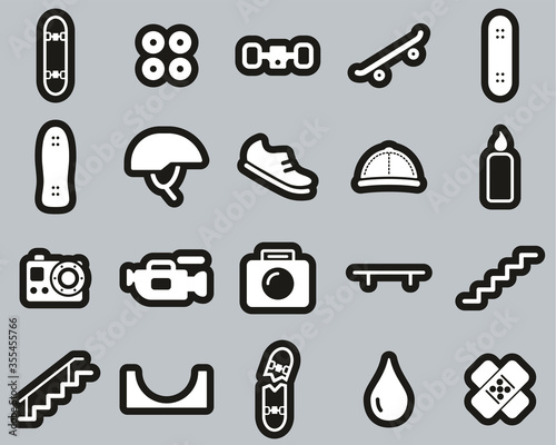 Skateboarding Extreme Sport & Equipment Icons White On White Sticker Set Big