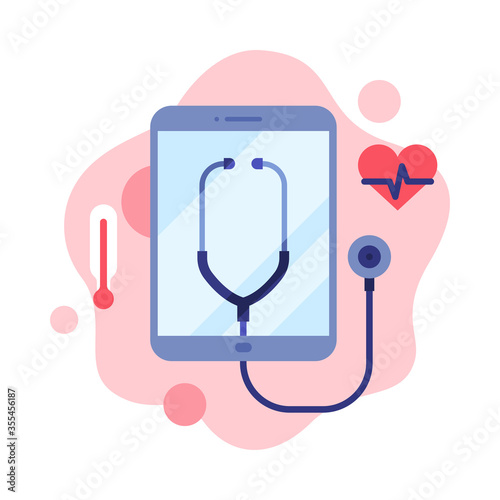 Contemporary Service with Online Medical Consultation, Remote Medical Assistance Flat Style Vector Illustration on White Background
