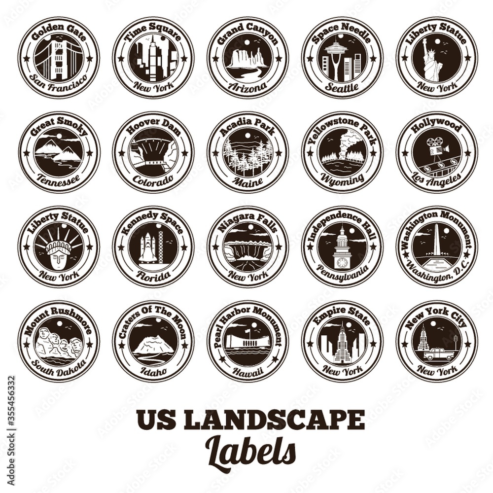 collection of usa landscapes labels