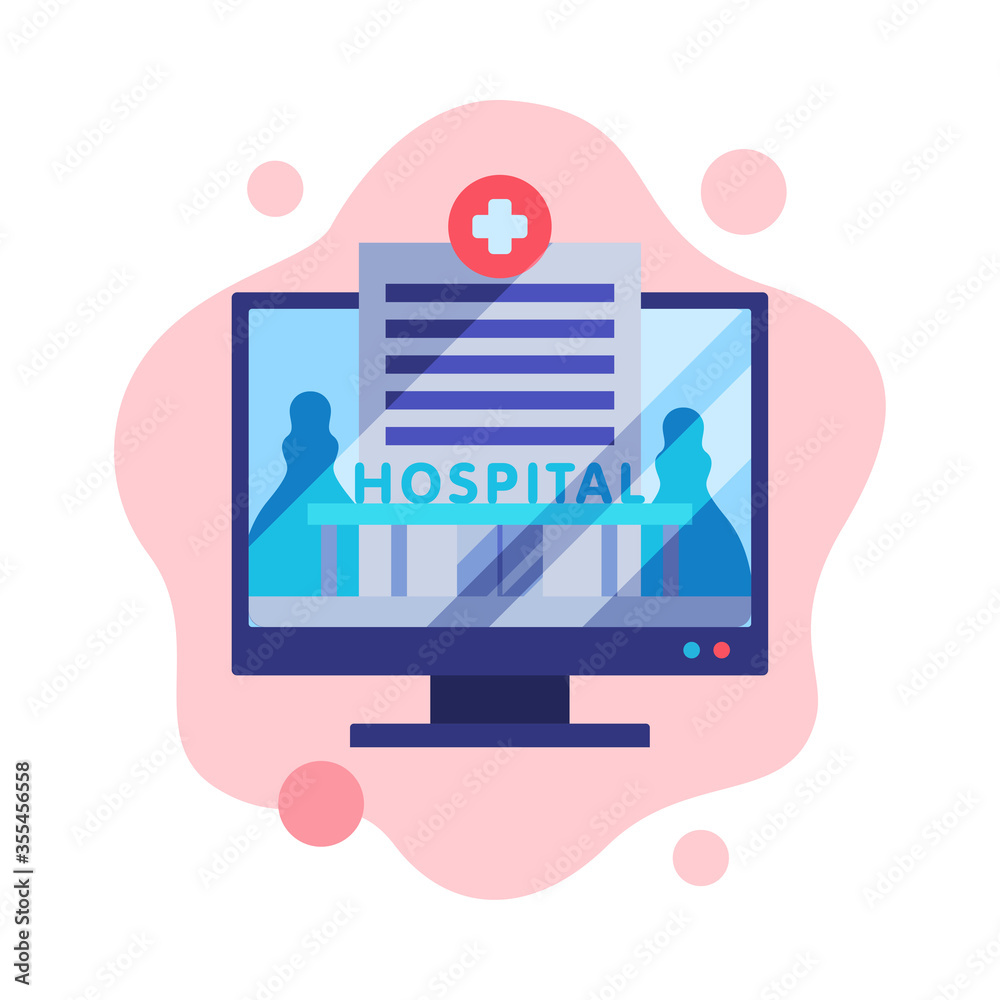 Online Medical Consultation, Telemedicine Service, Medical Prescription on Computer Screen Flat Style Vector Illustration on White Background Online Medical Consultation, Telemedicine Service, Medical Prescription on Computer Screen Flat Style Vector Illustration on White Background