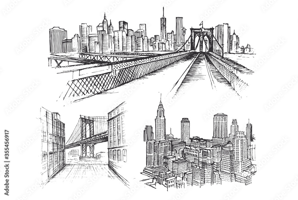 Obraz premium New York sketch Vector illustration 