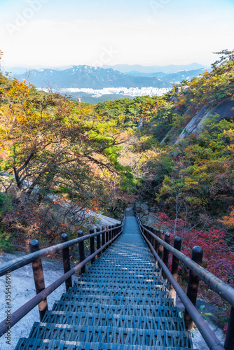 Canvas Print Steep staircase at Bukhansan national park near Seoul, Republic of Korea