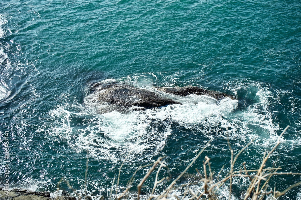 Fototapeta premium The reef and white waves in Japan.