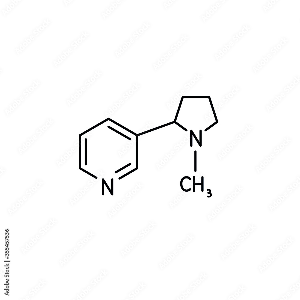 Simple chemistry formula and molecule of nicotine , molecular structure simple line icon vector illustration. Editable stroke.
Simple chemistry formula and molecule of nicotine , molecular structure simple line icon vector illustration. Editable stroke.