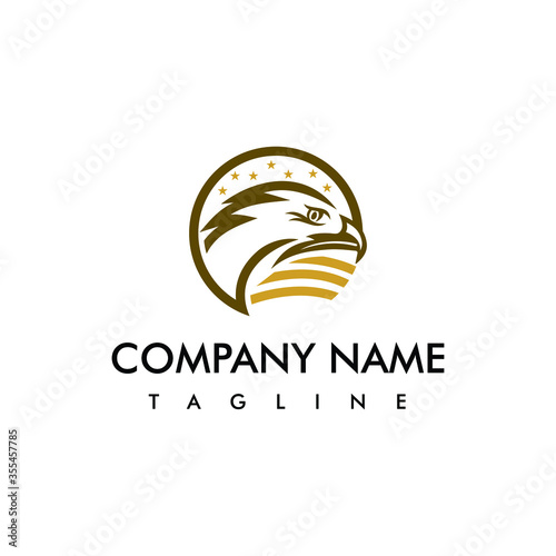 Golden eagle logo design template. Awesome a golden eagle combination with us flag logo. A golden eagle circle lineart logotype.