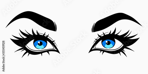 beautiful cute female eyes in cartoon style