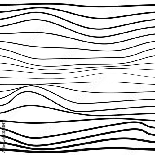 Distorted wave monochrome texture. Abstract dynamical rippled surface. Vector stripe deformation background.