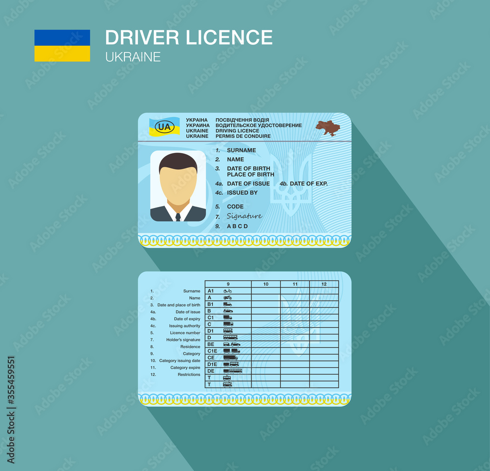ukrainian-car-driver-license-identification-flat-vector-illustration