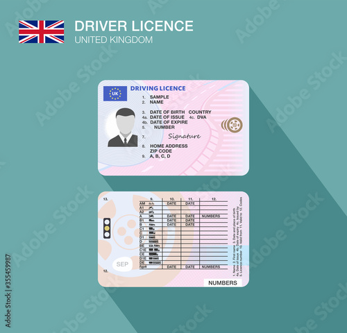 United Kingdom car driver license identification. Flat vector illustration. Great Britain. photo
