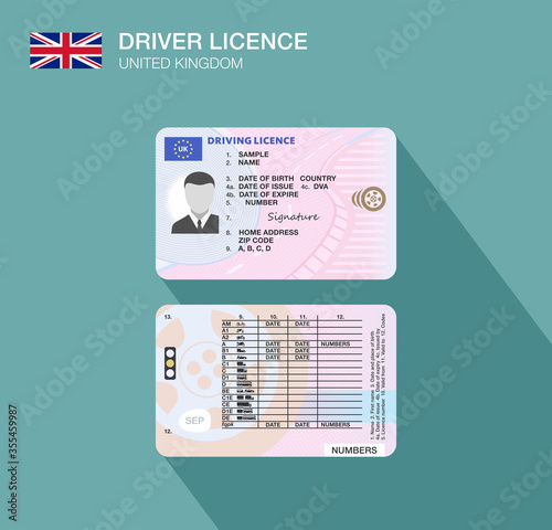 United Kingdom car driver license identification. Flat vector illustration. Great Britain.