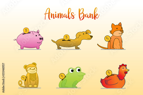 animals bank vector line illustration