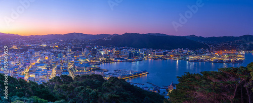 Sunset aerial view of Wellington, New Zealand photo