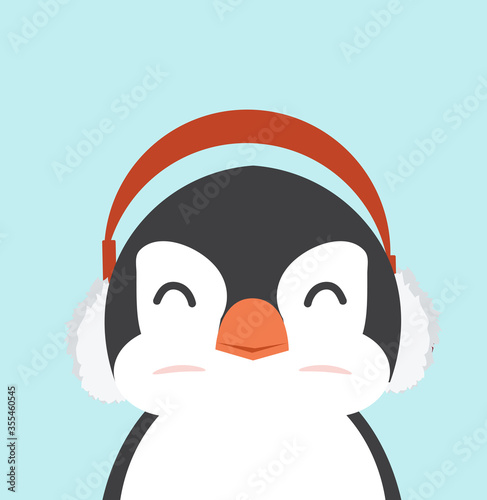  penguin fat with ear muffs vector