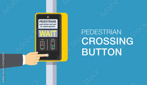 Flat vector illustration of pedestrian road crossing button. Controlled traffic lights system.