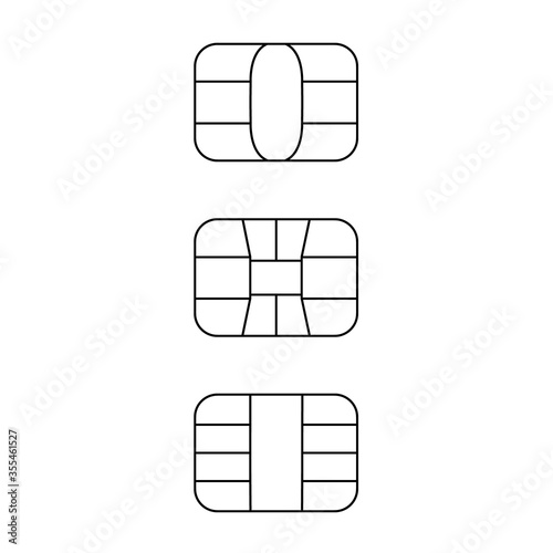 EMV chip line icon set. Vector black symbol illustration for credit and debit card or SIM card. Isolated on white background.