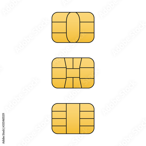 EMV gold chip icon set. Vector symbol illustration for credit and debit card or SIM card. Isolated on white background.