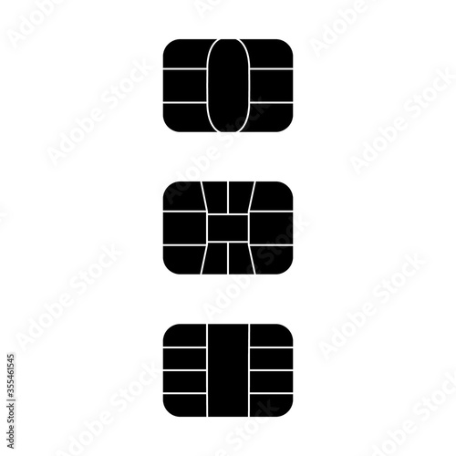 EMV chip icon set. Vector black silhouette symbol illustration for credit and debit card or SIM card. Isolated on white background.