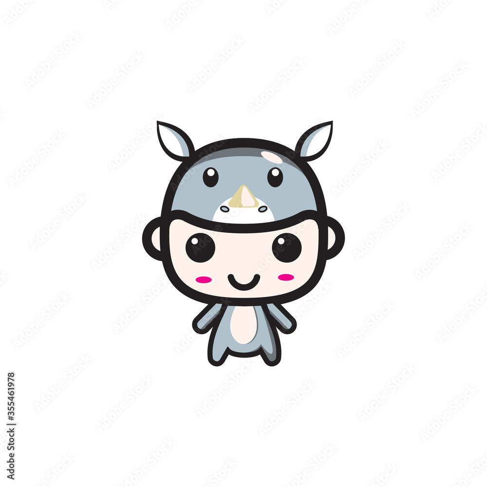 This is an illustration of a cute rhino animal vector character. Good to use as an icon, cover book. etc This is an illustration of a cute rhino animal vector character. Good to use as an icon, cover book. etc