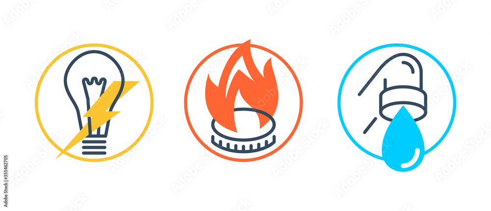 Technical building system icons set - electricity, gasification and water supply - vector signs for site architectural plan Technical building system icons set - electricity, gasification and water supply - vector signs for site architectural plan