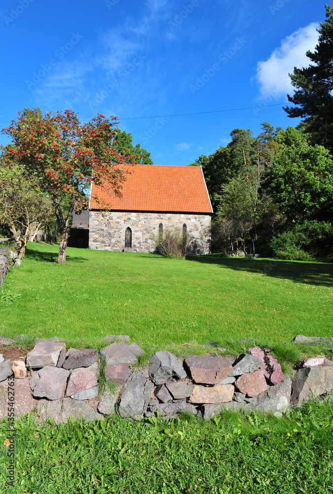 Obraz premium Medieval chapel of Loevoey in Horten, Norway. 