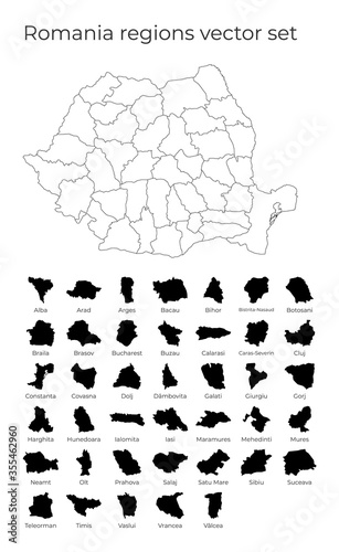 Romania map with shapes of regions. Blank vector map of the Country with regions. Borders of the country for your infographic. Vector illustration.