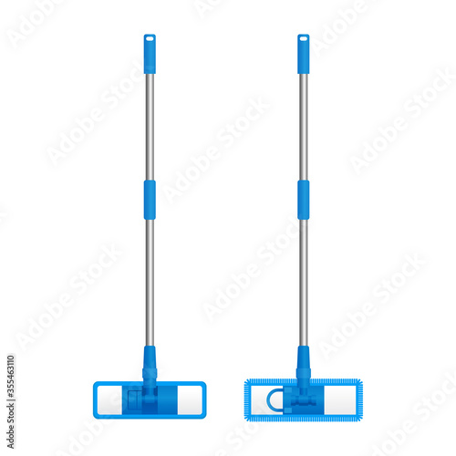 Floor mop with telescopic handle, microfiber and chenille material of refill - vector isolated cleaning equipment