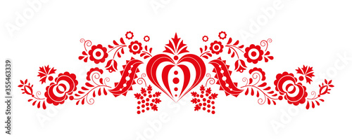 Traditional folk ornament. Czech ornament from region Podluzi. Floral embroidery decorative symbol isolated on white background. Vector illustration