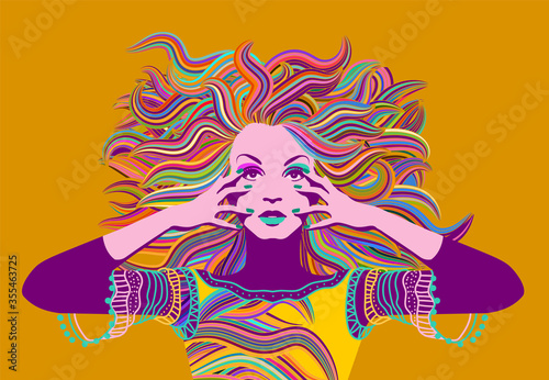 Dekoracja na wymiar  psychedelic-portrait-of-a-hippie-woman-with-colorful-hair-eps-10-vector