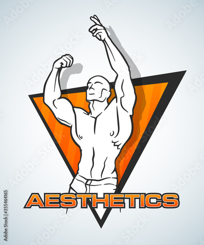 Muscle man aesthetics silhouette lifting weights fitness gym icon bodybuilder