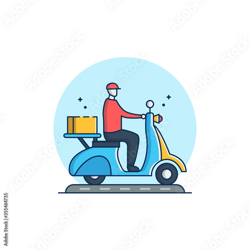 Flat Outline Illustration Vector Graphic of Courier Delivery with Package. Perfect for Your Apps Icon, Banner, etc.