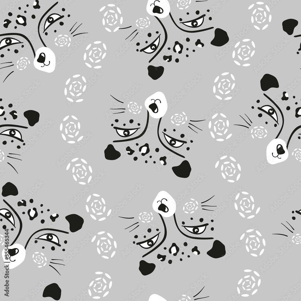 Fototapeta premium Vector illustration of a leopard head with the inscription growl. Big wild cat. Leopard spots, predatory gaze, wild animal.