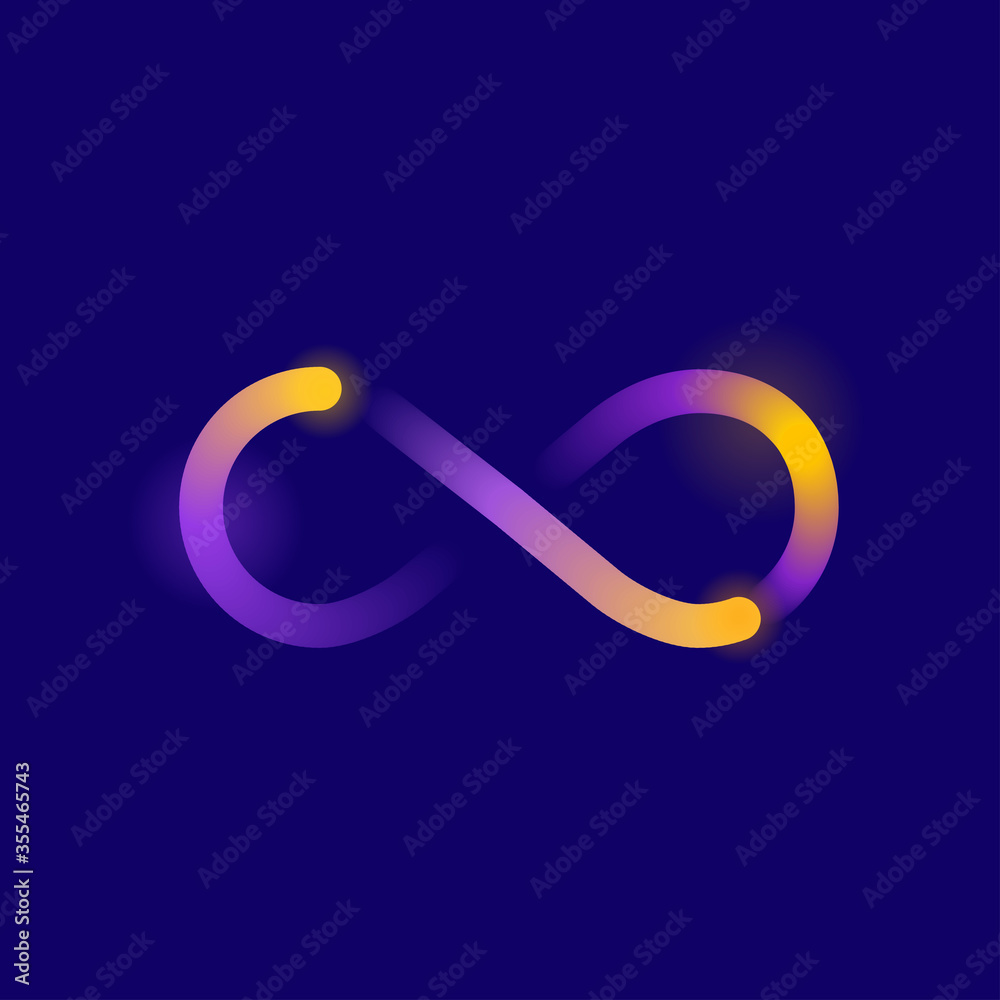 Infinity symbol with motion effect in bright colorful neon decoration on dark background Infinity symbol with motion effect in bright colorful neon decoration on dark background