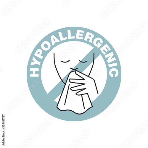 Hypoallergenic tested sign icon. Crossed out human (allergic person) blown out - hypoallergenic package warning label or dermatology test tag - flat vector sign