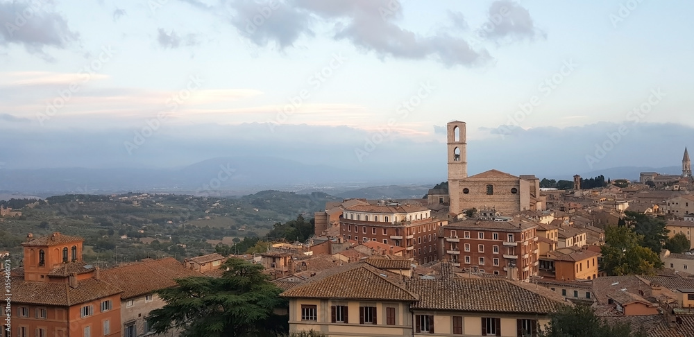Panorama of nature and houses of Perugia in Italy.