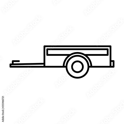 Car trailer icon. Side view. Black contour silhouette. Vector flat linear graphic illustration. Isolated object on a white background. Isolate.