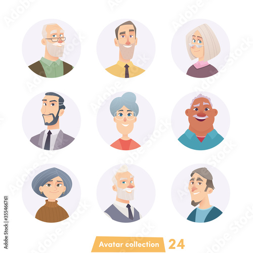 Cheerful young people avatar collection. User faces. Trendy modern style. Flat Cartoon Character design.