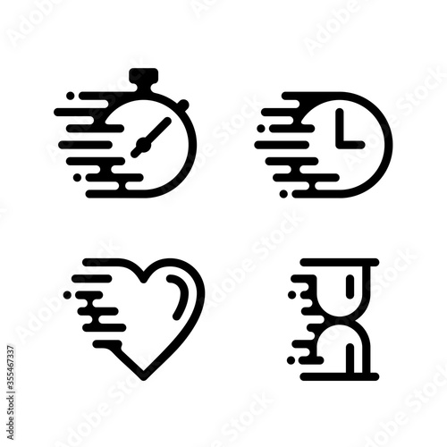 Deadline quick lead times icon set -  stopwatch, clock, heart and sandwatch symbols with creative speed lines (traces) - vector collection