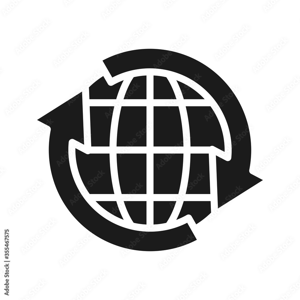 global sphre with round arrows around, silhouette style global sphre with round arrows around, silhouette style