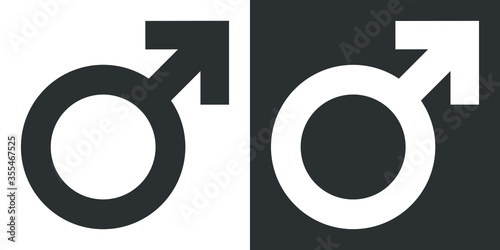 Male sex vector icon isolated on black and white background.