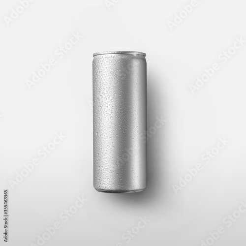 Aluminum mockup packaging with soda, with water drops, presentation of design of cans isolated on background.