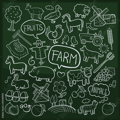 Farm Animals Doodle Icon Chalkboard Sketch